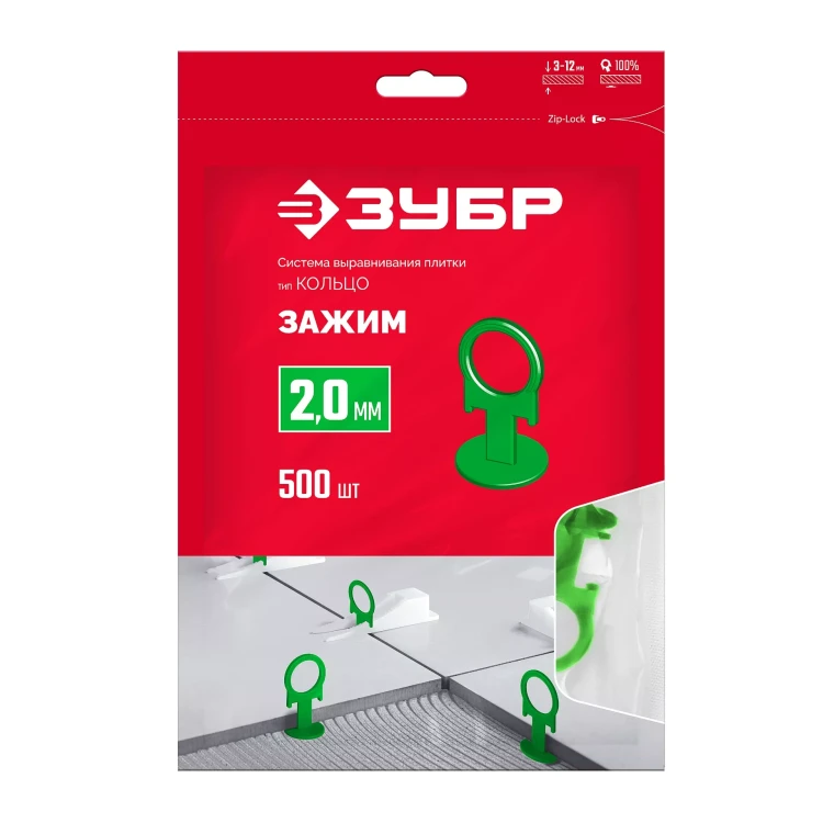 ЗУБР КОЛЬЦО, 2,0 мм, зажим, 500 шт, система выравнивания плитки (33862-500) купить в Тюмени