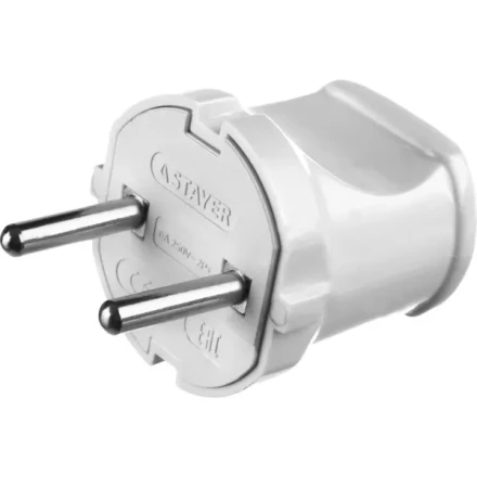 Вилка MAXElectro электрическая, 6А/220В, белая, STAYER 55150-W купить в Тюмени