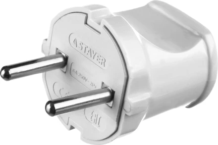 Вилка MAXElectro электрическая, 6А/220В, белая, STAYER 55150-W купить в Тюмени