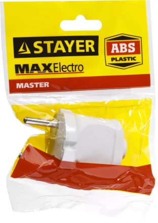 Вилка MAXElectro электрическая, 6А/220В, белая, STAYER 55150-W купить в Тюмени