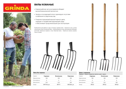 Вилы GRINDA кованые, навозные 4 круглых зубца, без черенка, 180х300мм 39720-4_z01 купить в Тюмени