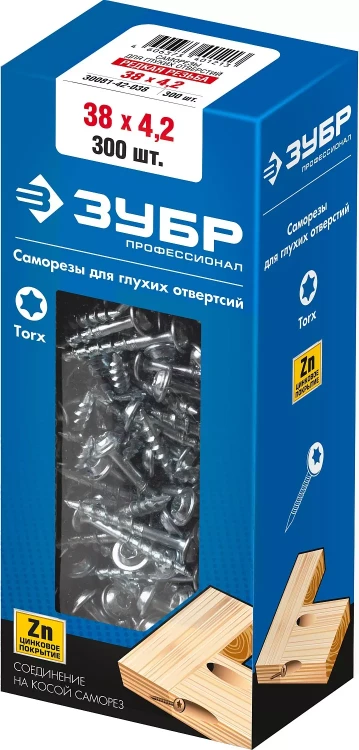 ЗУБР 38 х 4.2 мм, редкая резьба, ТХ20, цинк, 300 шт, саморез для глухих отверстий, Профессионал (30081-42-038) купить в Тюмени
