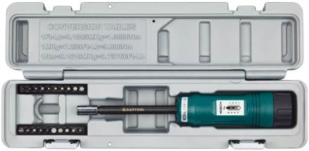 Отвертка динамометрическая KRAFTOOL со шкалой, регулируемая, 1-8 Нм, точность +/-6%, 20 бит, в боксе 64030 купить в Тюмени