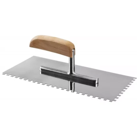 Гладилка нержавеющая ЗУБР &quot;ПРОФЕССИОНАЛ&quot; с деревянной ручкой, зубчатая, 6х6мм, 130х280мм 0806-06_z01 купить в Тюмени