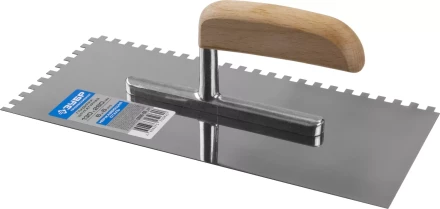 Гладилка нержавеющая ЗУБР &quot;ПРОФЕССИОНАЛ&quot; с деревянной ручкой, зубчатая, 6х6мм, 130х280мм 0806-06_z01 купить в Тюмени