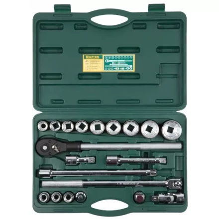 Набор торцовых головок KRAFTOOL &quot;INDUSTRIE QUALITAT&quot; (3/4&quot;), Cr-V, пластиковый кейс, 20 предметов 27895-H20_z01 купить в Тюмени