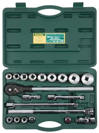 Набор торцовых головок KRAFTOOL &quot;INDUSTRIE QUALITAT&quot; (3/4&quot;), Cr-V, пластиковый кейс, 20 предметов 27895-H20_z01 купить в Тюмени