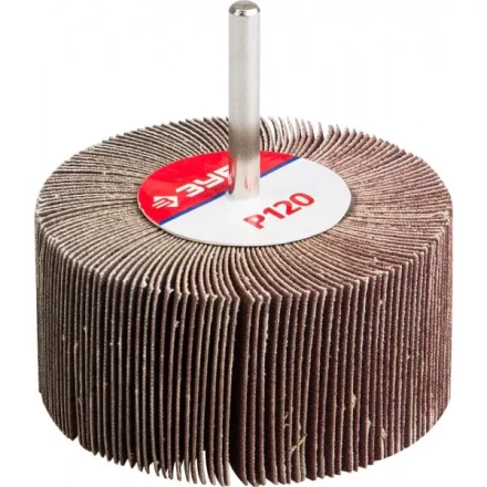 Круг шлифовальный ЗУБР &quot;МАСТЕР&quot; веерный лепестковый, на шпильке, тип КЛО, зерно-электрокорунд нормальный, P120, 40х80мм 36604-120 купить в Тюмени