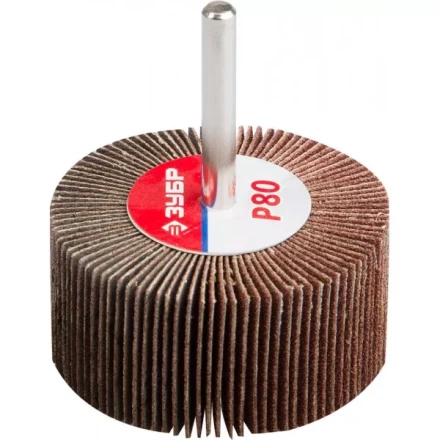 Круг шлифовальный ЗУБР &quot;МАСТЕР&quot; веерный лепестковый, на шпильке, тип КЛО, зерно-электрокорунд нормальный, P80, 30х60мм 36602-080 купить в Тюмени