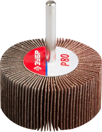 Круг шлифовальный ЗУБР &quot;МАСТЕР&quot; веерный лепестковый, на шпильке, тип КЛО, зерно-электрокорунд нормальный, P80, 30х60мм 36602-080 купить в Тюмени