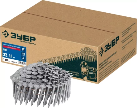 ЗУБР CRN 32 х 3.1 мм, барабанные гвозди кровельные оцинкованные, 7200 шт (305385-32) купить в Тюмени