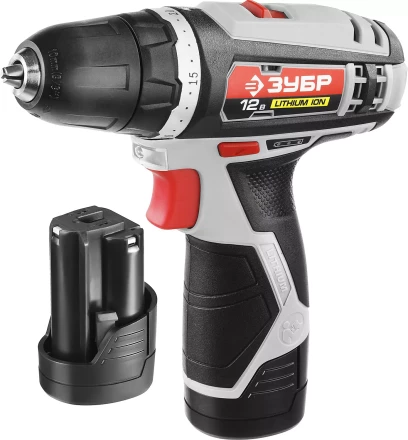 Дрель-шуруповерт ЗУБР "МАСТЕР", Литий-ион, 2 скорости, реверс, 12В, 1.5 А/ч, 10 мм, 0-360 / 0-1400 об/мин, 2 АКБ, БЗУ, блокировка шпинделя ДА-12-2-Ли КНМ1 купить в Тюмени