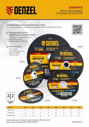 Круг отрезной по металлу Denzel, 150 х 1,8 х 22,2 мм, A46QBF, 743423 купить в Тюмени