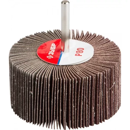 Круг шлифовальный ЗУБР "МАСТЕР" веерный лепестковый, на шпильке, тип КЛО, зерно-электрокорунд нормальный, P80, 40х80мм 36604-080 купить в Тюмени