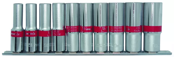 Набор удлиненных торцевых головок 1/2",  6-ти гр., CrV, 10шт., 10-22мм Matrix 13590 купить в Тюмени