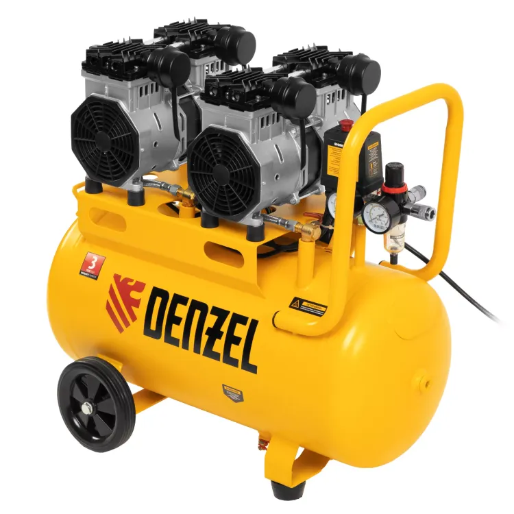 Компрессор безмасляный, малошумный Denzel DLS 2200/50, 2200 Вт, 2x1100, 50 л, 380 л/мин купить в Тюмени
