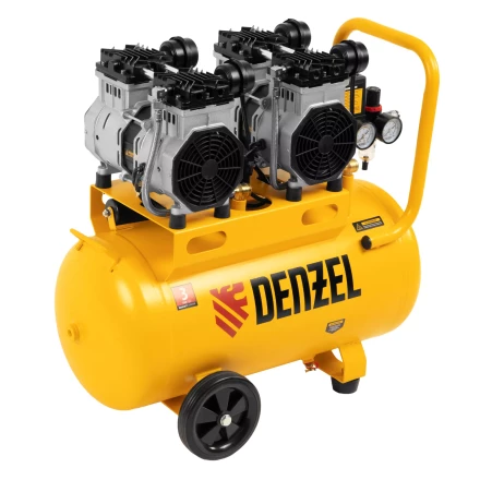 Компрессор безмасляный, малошумный Denzel DLS 2200/50, 2200 Вт, 2x1100, 50 л, 380 л/мин купить в Тюмени