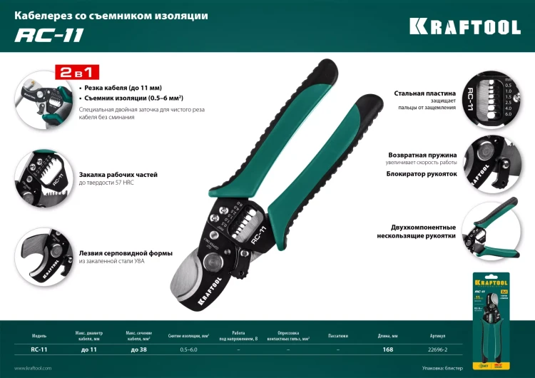 Кабелерез RC-11 со съемником изоляции 2в1 22696-2 купить в Тюмени