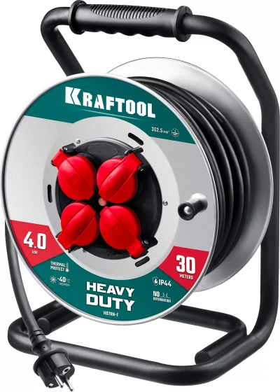 Силовые удлинители на стальной катушке HEAVY DUTY 4.0, кабель КГ 3х2,5 кв мм 55086-30