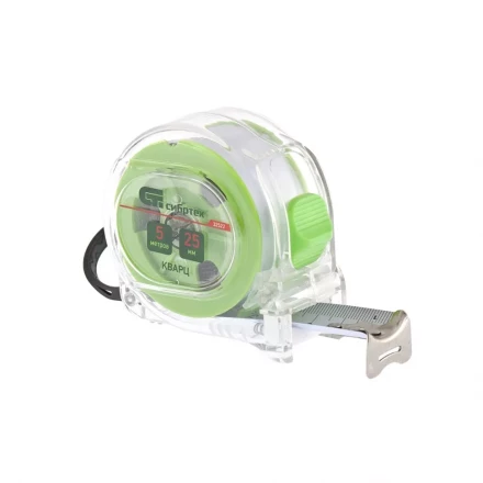 Рулетка Кварц, прозрачный корпус, амортизатор, 5 м х 25 мм  СИБРТЕХ 32522 купить в Тюмени