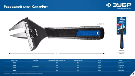 ЗУБР СлимФит, 150 / 34 мм, разводной ключ, ПРОФЕССИОНАЛ (27245-15) купить в Тюмени