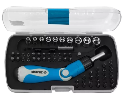 Набор ЗУБР Отвертка &quot;ЭКСПЕРТ&quot; реверсивно-рычажная с насадками,удл. с магнит.фикс.,Hex1/4&quot;-SQ1/4&quot;,в пласт. боксе,64пред. 25287-H64 купить в Тюмени