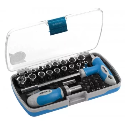 Набор ЗУБР Отвертка &quot;ЭКСПЕРТ&quot; реверс. с насадками, 2-хкомп. ручка, битодерж. с Т-образ. ручкой, в пласт.боксе, 38пред. 25289-H38 купить в Тюмени