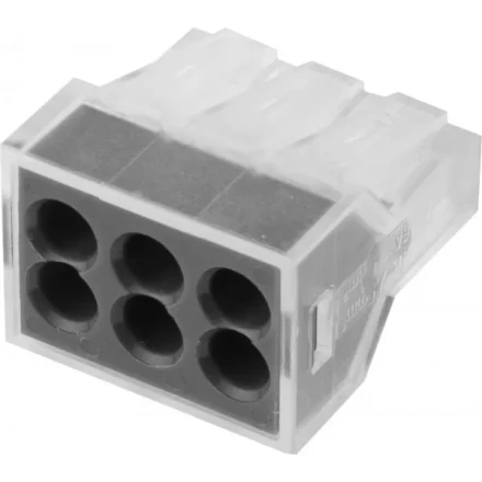 Клемма СВЕТОЗАР соединительная, 6-и проводная, 400В, 24А, 0,75-2,5мм2, 2шт 49170-6 купить в Тюмени