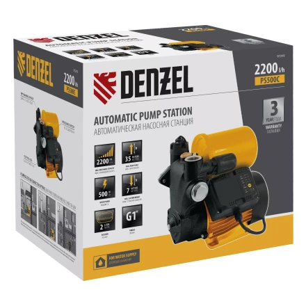 Насосная станция Denzel PS500C, 500 Вт, напор 35 м, 2200 л/ч, ресивер 2 л, блок управления 97249 купить в Тюмени