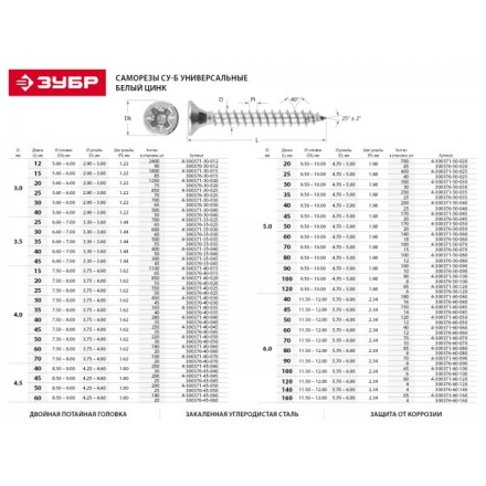 Саморезы по дереву, белый цинк, 3.5x35мм, 500шт, ЗУБР Мастер 4-300371-35-035 4-300371-35-035 купить в Тюмени
