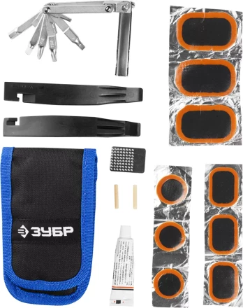 Набор ЗУБР &quot;ЭКСПЕРТ для обслуживания велосипеда: складной мультитул 11-в-1,комплект для ремонта шин,16-в-1,в чехле 27428-H16 купить в Тюмени