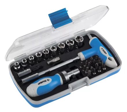 Набор ЗУБР Отвертка &quot;ЭКСПЕРТ&quot; реверс. с насадками, 2-хкомп.ручка,битодерж. с Т-образ.ручкой, в пласт. боксе, 29пред. 25285-H29 купить в Тюмени