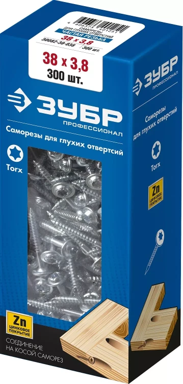 ЗУБР 38 х 3.8 мм, частая резьба, ТХ20, цинк, 300 шт, саморез для глухих отверстий, Профессионал (30082-38-038) купить в Тюмени