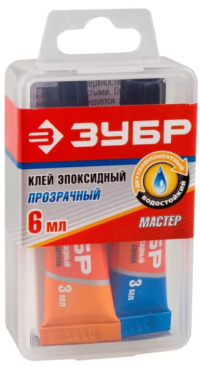 Клей ЗУБР эпоксидный, в тюбиках, в пластиковой коробке, 3мл+3мл 41948 купить в Тюмени