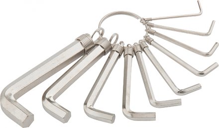 Набор ключей шестигранных имбусовых HEX 1.5–10 мм CrV 10шт. никелированный на кольце SPARTA 112685 купить в Тюмени