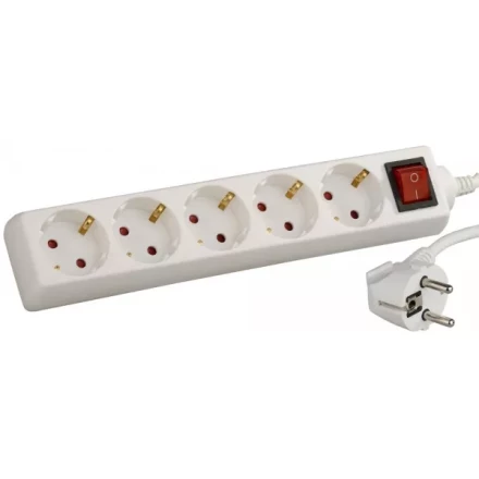 Удлинитель СВЕТОЗАР электрический с заземлением и выключателем, с защитными шторками, евро, 5 гнезд,5м SV-55055-5 купить в Тюмени