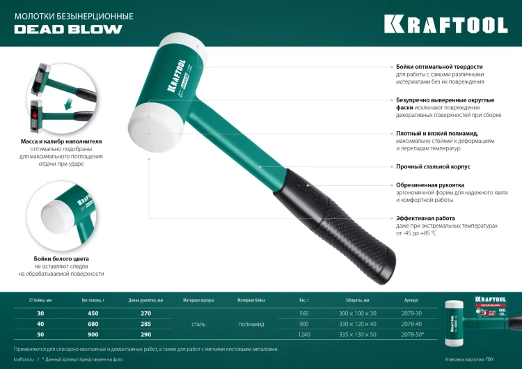 Безынерционный молоток KRAFTOOL DEAD BLOW с бойками из полиамида 2078-50 купить в Тюмени