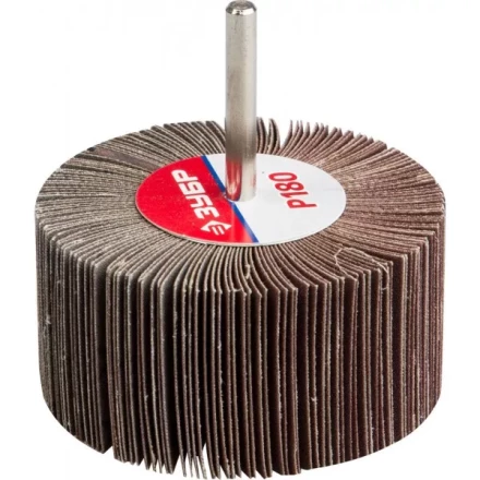 Круг шлифовальный ЗУБР &quot;МАСТЕР&quot; веерный лепестковый, на шпильке, тип КЛО, зерно-электрокорунд нормальный, P180, 40х80мм 36604-180 купить в Тюмени