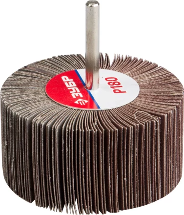 Круг шлифовальный ЗУБР &quot;МАСТЕР&quot; веерный лепестковый, на шпильке, тип КЛО, зерно-электрокорунд нормальный, P180, 40х80мм 36604-180 купить в Тюмени