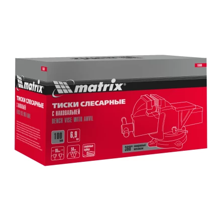 Тиски слесарные, 100 мм, поворотные, с наковальней// Matrix 18600 купить в Тюмени