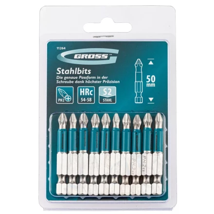 Набор бит PH2 х 50, сталь S2, 10 шт. Gross 11264 купить в Тюмени