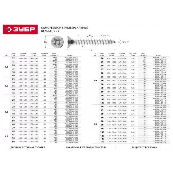 Саморезы по дереву, белый цинк, 5.0x20мм, 700шт, ЗУБР Мастер 4-300371-50-020 4-300371-50-020 купить в Тюмени