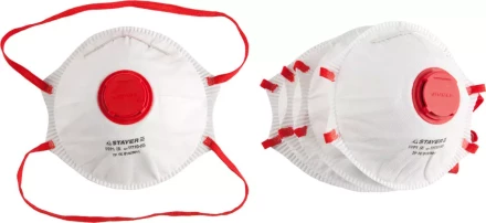 Полумаска фильтрующая STAYER &quot;PROFI&quot; коническая, с клапаном, многослойная, класс защиты FFP1, 5шт 11110-H5 купить в Тюмени