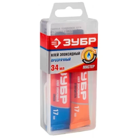 Клей ЗУБР эпоксидный, в тюбиках, в пластиковой коробке, 17мл+17мл 41949 купить в Тюмени