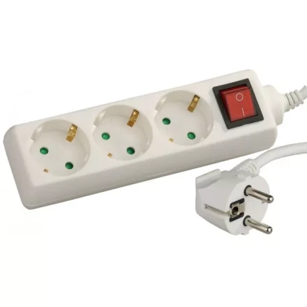 Удлинитель СВЕТОЗАР электрический с заземлением, выключателем, евро, с защитными шторками, 3 гнезда, 2м SV-55035-2 купить в Тюмени