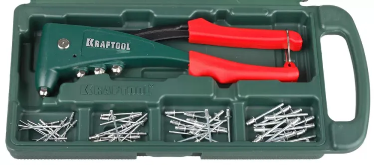 Заклепочник, KRAFTOOL "NX-5" 31173-H6, усиленный литой к d=2,4-4,8 мм - Al и сталь, d=2,4-4,0 - нерж сталь, в боксе, с набором заклепок 31173-H6 купить в Тюмени