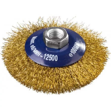 DEXX. Щетка коническая для УШМ, витая стальная латунированная проволока 0,3мм, 100ммхМ14 35105-100 купить в Тюмени