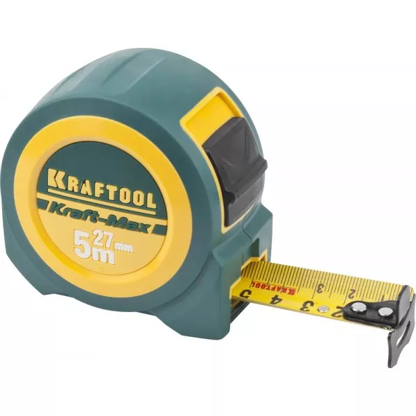 Рулетка KRAFTOOL "Kraft-Max", длинный вылет, нейлон покрытие, упрочненный двухкомп корпус, 5м/27мм 34127-05-27 купить в Тюмени