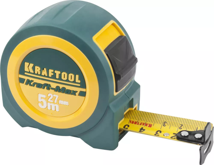 Рулетка KRAFTOOL "Kraft-Max", длинный вылет, нейлон покрытие, упрочненный двухкомп корпус, 5м/27мм 34127-05-27 купить в Тюмени