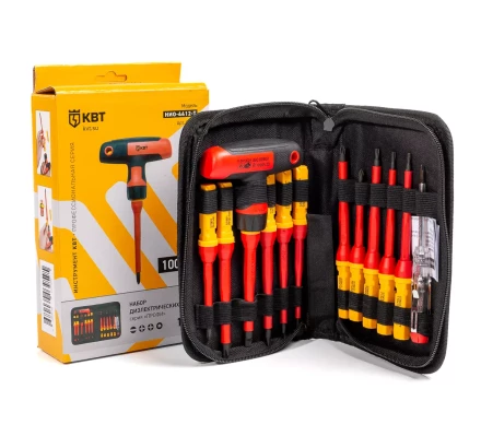 Диэлектрическая Т-образная отвертка КВТ VDE НИО-4412-Т со сменными битами, 12 шт. (87128) купить в Тюмени